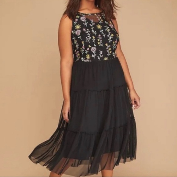 Lane Bryant Black Maxi Dress with Floral Embroidery - Picture 1 of 6